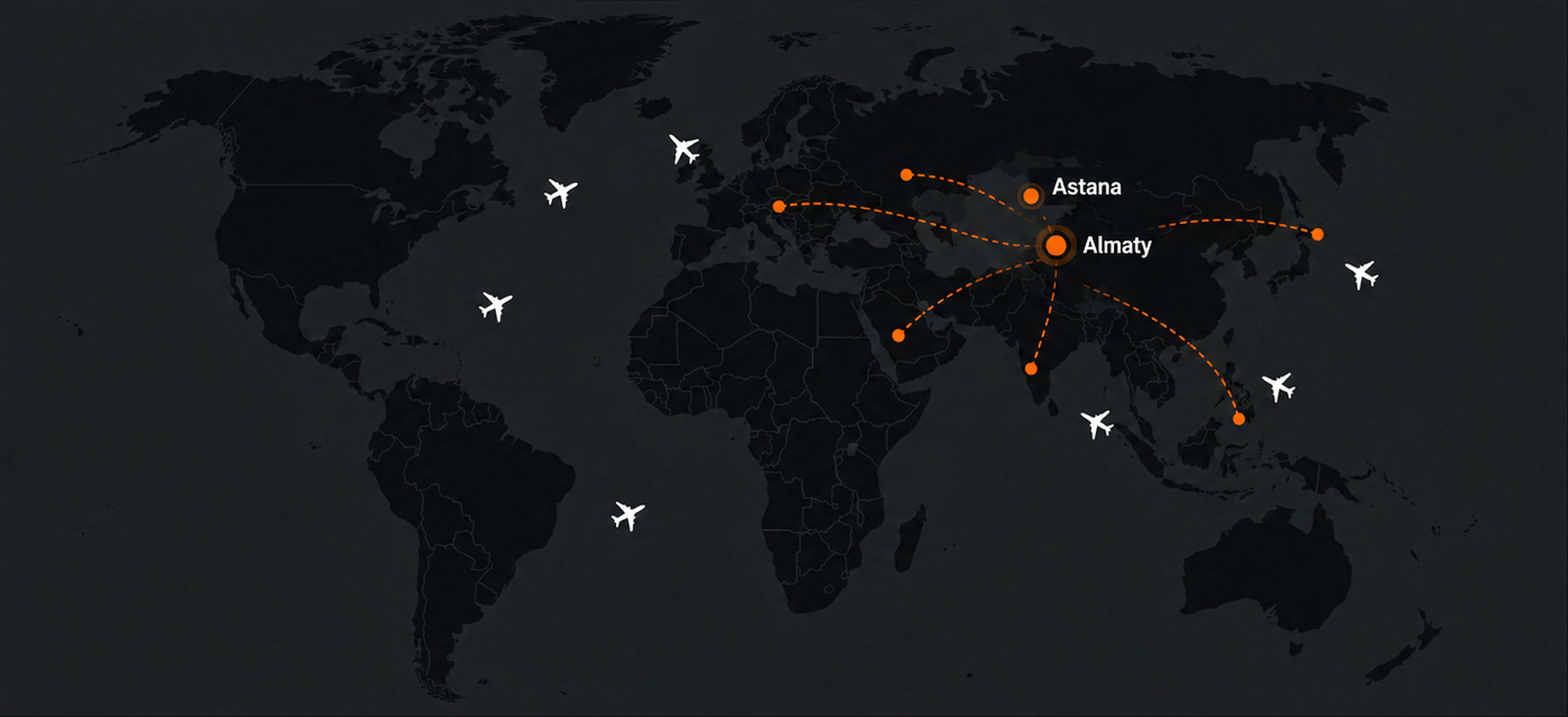 Карта международной сети Air Cargo Experts с Астаной и Алматы
